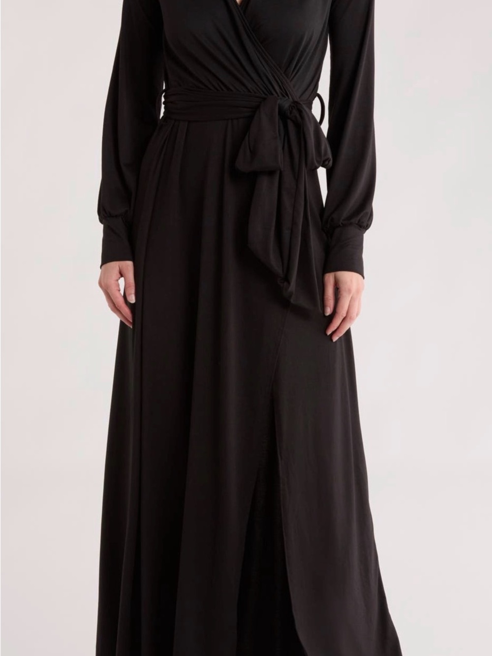 Go Couture Black Wrap Maxi Dress with Waist Tie